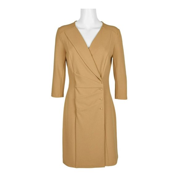 Nanette Lepore Dresses & Skirts - Nanette Lepore | V-Neck Long Sleeve Trench Solid Stretch Crepe Dress Tan 14